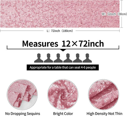 12 x 72 inches Light Pink Sequin Table Runner, 2 Packs