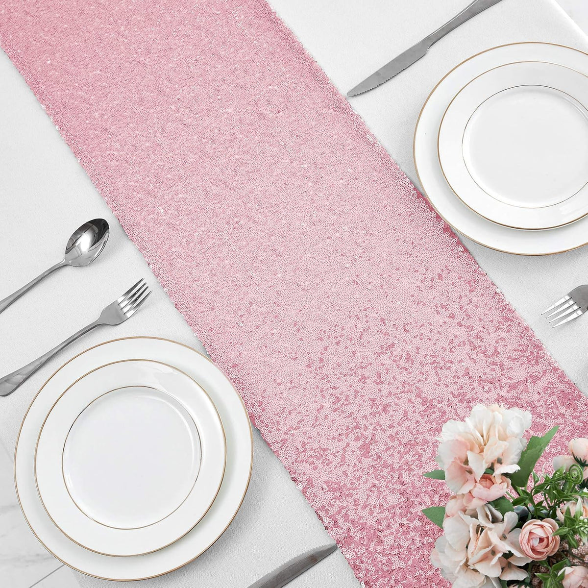 12 x 72 inches Light Pink Sequin Table Runner, 2 Packs