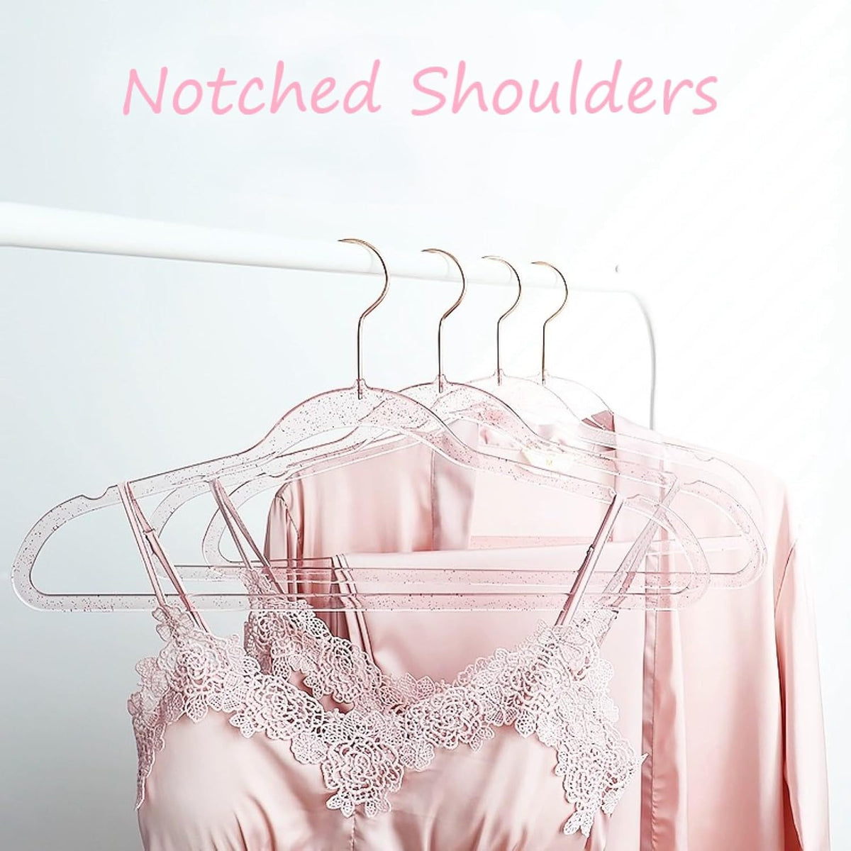 Pink Clothes Hangers 16", 20 Pack Plastic Clear Coat Hanger for Adult Closet, Durable Bling Ganchos de Ropa with Swivel Hook, Notched Shoulders & Ultra-Thin Space Saving Laundry Hanger for Dress Suits