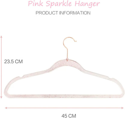 Pink Clothes Hangers 16", 20 Pack Plastic Clear Coat Hanger for Adult Closet, Durable Bling Ganchos de Ropa with Swivel Hook, Notched Shoulders & Ultra-Thin Space Saving Laundry Hanger for Dress Suits