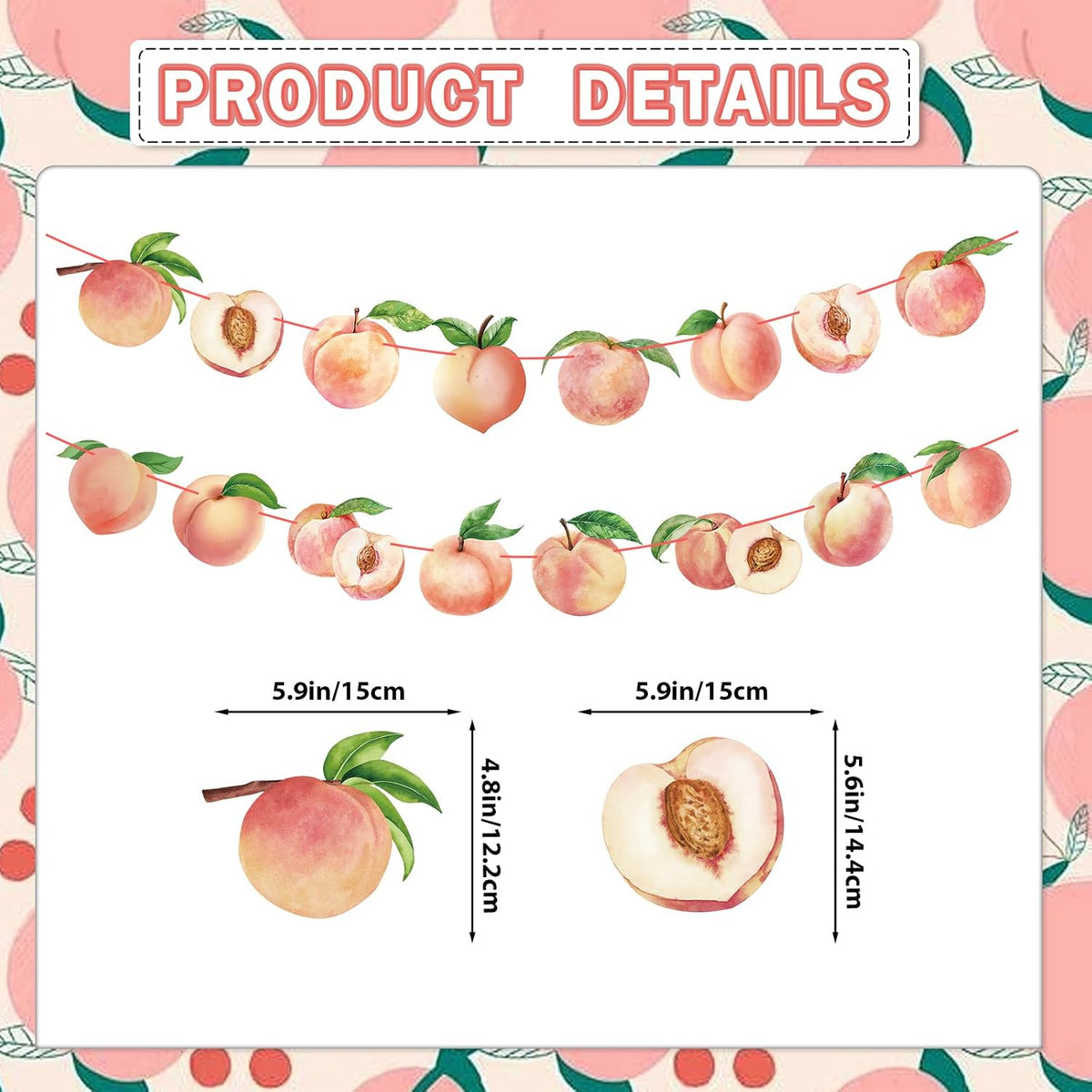 2PCS Pink Peach Cutout Banner Peach Decor One Sweet Peach Birthday Decorations Peach Party Decorations for Girl Princess Birthday Baby Shower Wedding Supplies