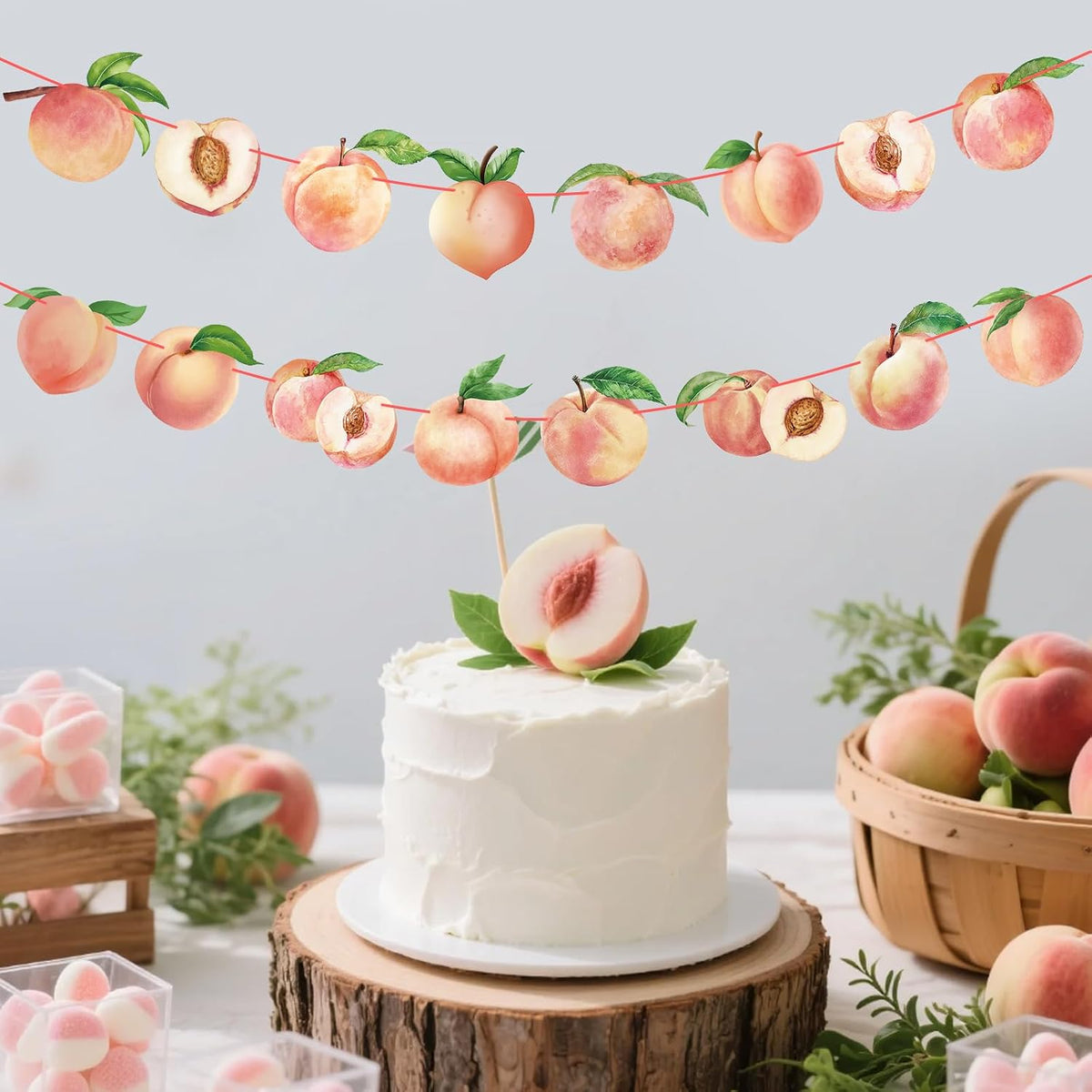 2PCS Pink Peach Cutout Banner Peach Decor One Sweet Peach Birthday Decorations Peach Party Decorations for Girl Princess Birthday Baby Shower Wedding Supplies