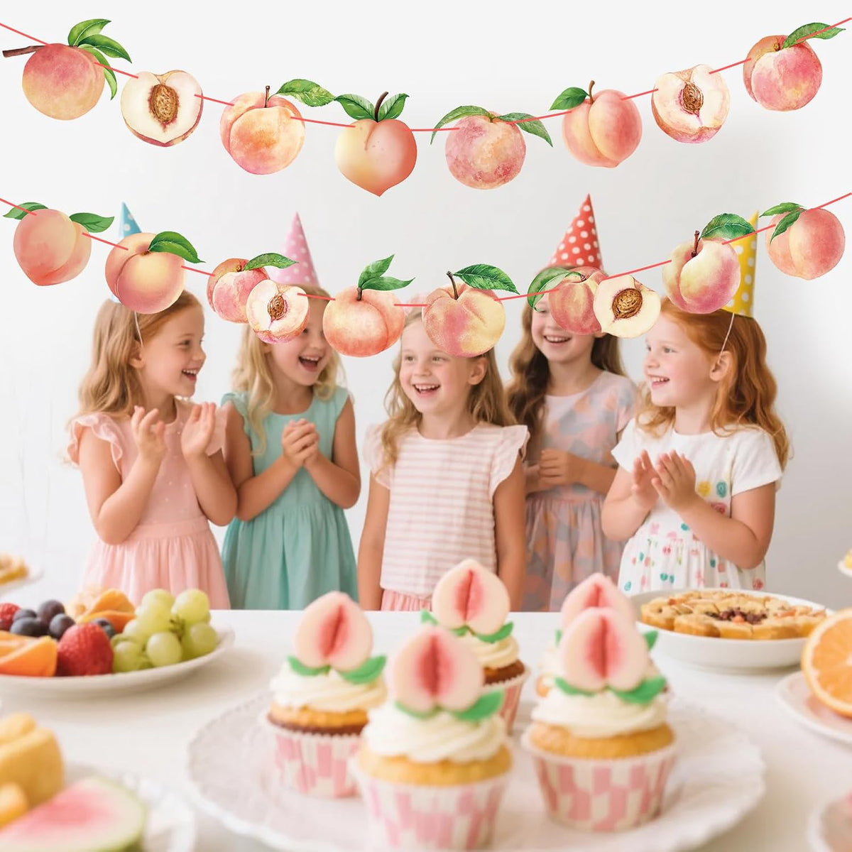 2PCS Pink Peach Cutout Banner Peach Decor One Sweet Peach Birthday Decorations Peach Party Decorations for Girl Princess Birthday Baby Shower Wedding Supplies