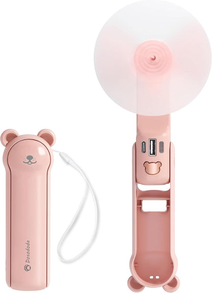 Portable Handheld Fan, Small Mini Foldable Personal Fan [26H Max Cooling Time], 3 IN 1 USB Rechargeable for Travel Outdoor,Gifts for Women (Pink)