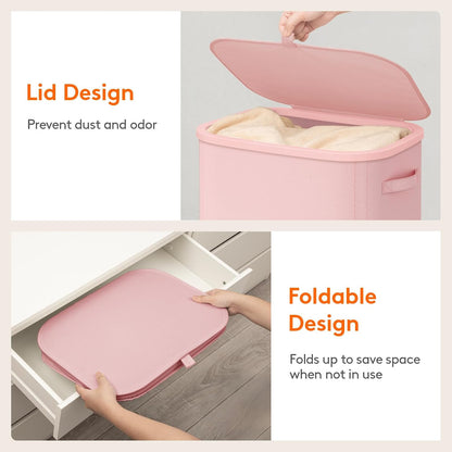 105L Large Laundry Basket with Lid, Laundry Hamper with Plastic Handles and Removable Bag, Foldable Tall Dirty Clothes Hampers for Laundry for Laundry Room, Bedroom, Bathroom, Dorm, Pink