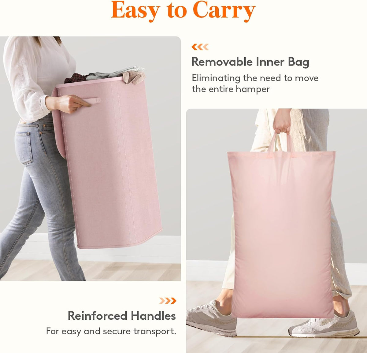 105L Large Laundry Basket with Lid, Laundry Hamper with Plastic Handles and Removable Bag, Foldable Tall Dirty Clothes Hampers for Laundry for Laundry Room, Bedroom, Bathroom, Dorm, Pink