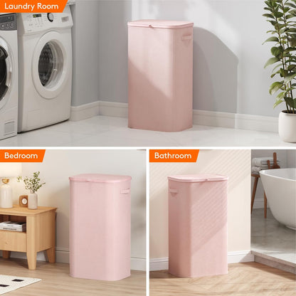 105L Large Laundry Basket with Lid, Laundry Hamper with Plastic Handles and Removable Bag, Foldable Tall Dirty Clothes Hampers for Laundry for Laundry Room, Bedroom, Bathroom, Dorm, Pink