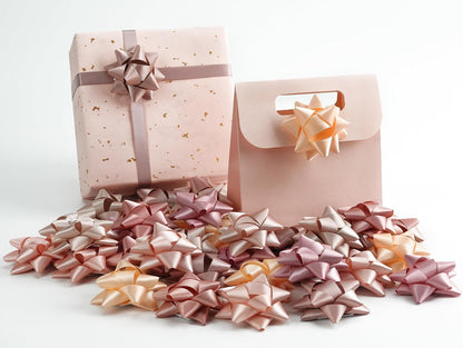 36 Pcs Dusty Rose Bows for Gift Wrapping Self Adhesive Satin Star Bows 2.5 inch Peach/Rose Gold/Rose Pink/Dusty Rose/Vanilla/Mauve Gift Bow for Presents Bridal Shower Wedding Favors