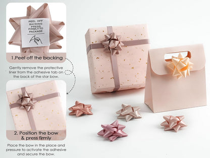 36 Pcs Dusty Rose Bows for Gift Wrapping Self Adhesive Satin Star Bows 2.5 inch Peach/Rose Gold/Rose Pink/Dusty Rose/Vanilla/Mauve Gift Bow for Presents Bridal Shower Wedding Favors
