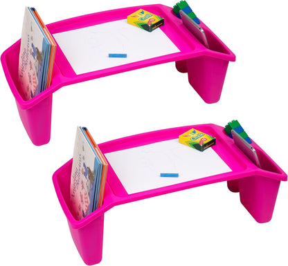 Kids Lap Desk, Portable Activity Tray with Side Storage, Stackable Plastic Desk for Drawing, Snacks, Study, Set of 2, Pink