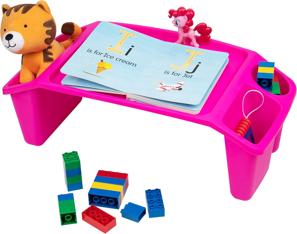 Kids Lap Desk, Portable Activity Tray with Side Storage, Stackable Plastic Desk for Drawing, Snacks, Study, Set of 2, Pink