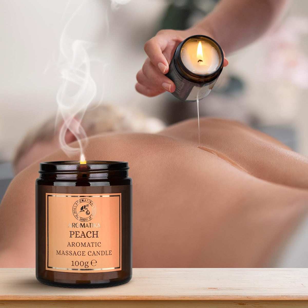 Massage Candle Peach - Soy Wax Candle 3.5Oz - Relaxing Massage Candle - Massage Candle with Coconut and Almond Oils - Body Care - Calming - Beauty - Aromatherapy