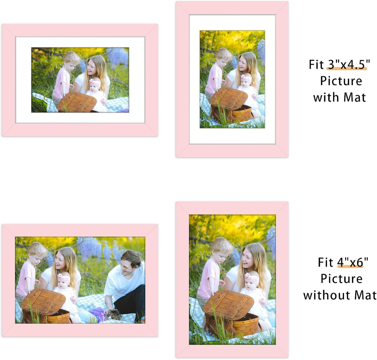 4x6 Picture Frame Set of 12, Modern Gallery Wall Frames, Pink