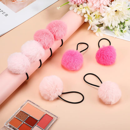 8 Pcs Fluffy Elastic Ball Hair Accessories - Pom Pom Scrunchies in 4 Colors (Pink Series) for Girls, Toddlers and Christmas