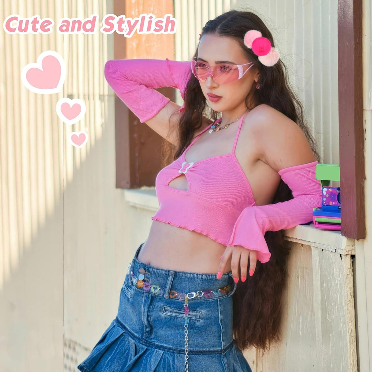 8 Pcs Fluffy Elastic Ball Hair Accessories - Pom Pom Scrunchies in 4 Colors (Pink Series) for Girls, Toddlers and Christmas