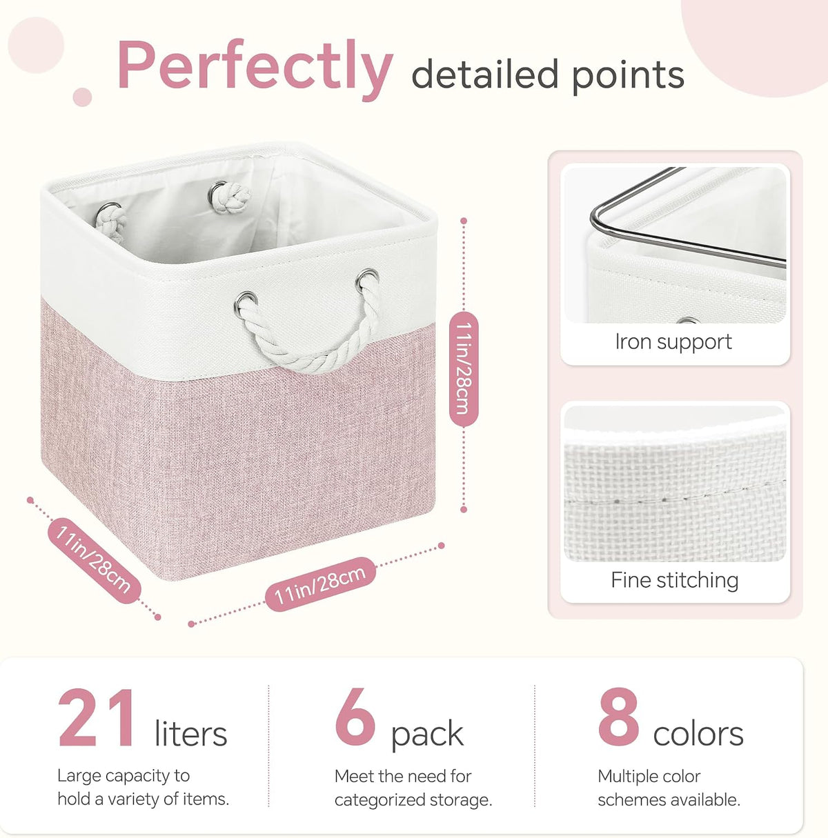 FinishingBo 11 inch Cube Storage Bin with Handles 6 Pack