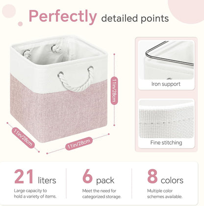 FinishingBo 11 inch Cube Storage Bin with Handles 6 Pack