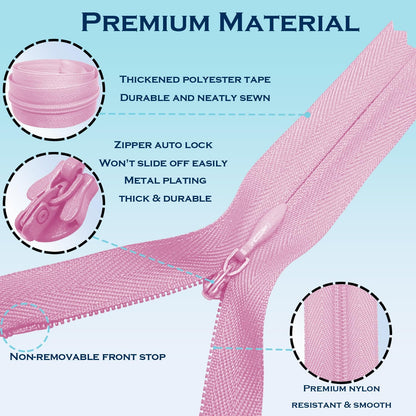 3PCS #3 8 Inch Pink Invisible Zippers for Sewing Skirts, Nylon Coil Bulk Zippers for Pocket, Pillow(Pink 8" 3PCS)
