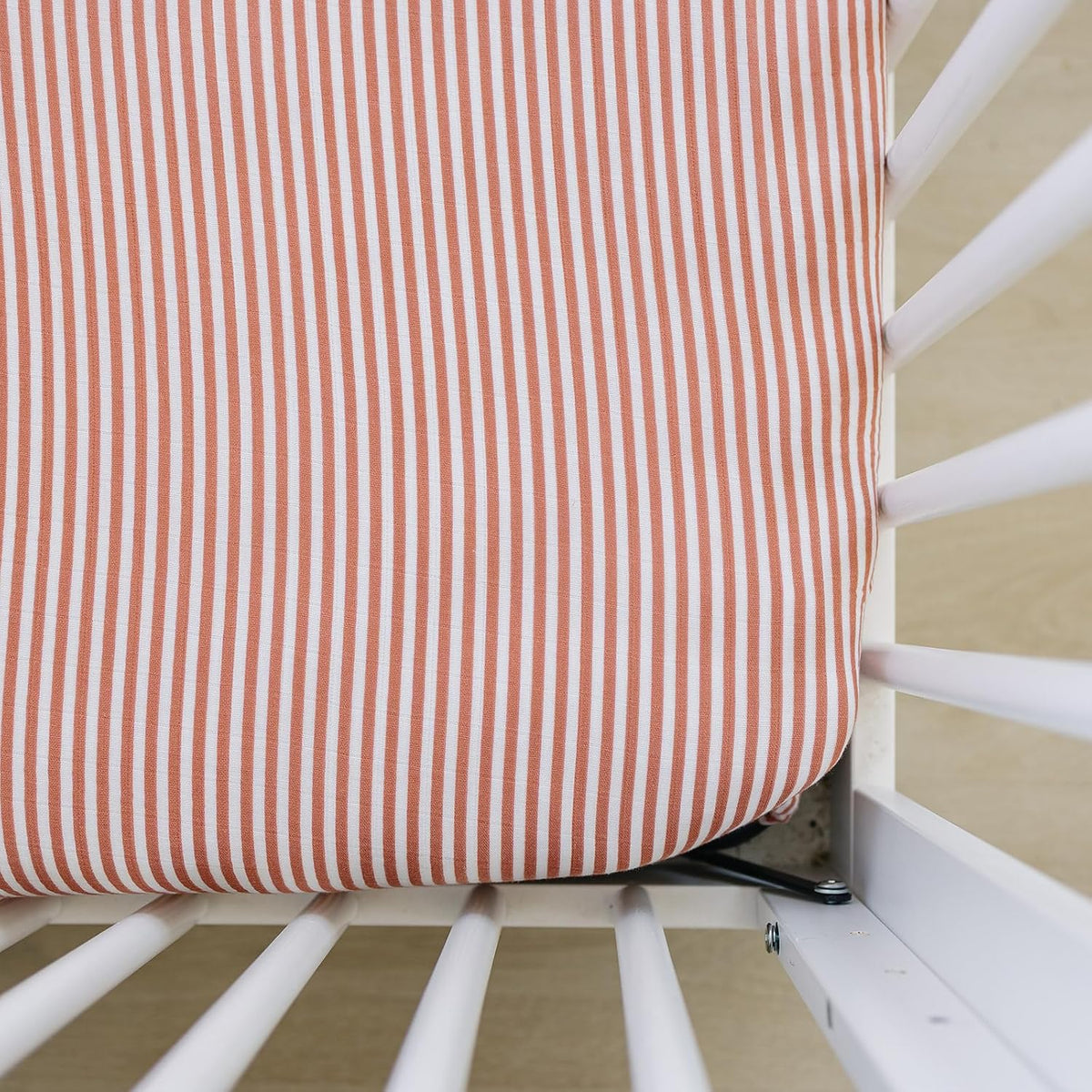 Pink Stripes Muslin Crib Sheet , Soft and Breathable Bed Sheets for Babies, Modern Neutral Bedding for Cribs, Standard Crib Mattress Fitted Sheet, Great for Boy or Girl Room