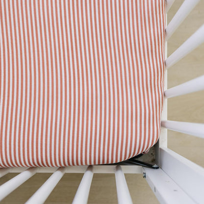 Pink Stripes Muslin Crib Sheet , Soft and Breathable Bed Sheets for Babies, Modern Neutral Bedding for Cribs, Standard Crib Mattress Fitted Sheet, Great for Boy or Girl Room