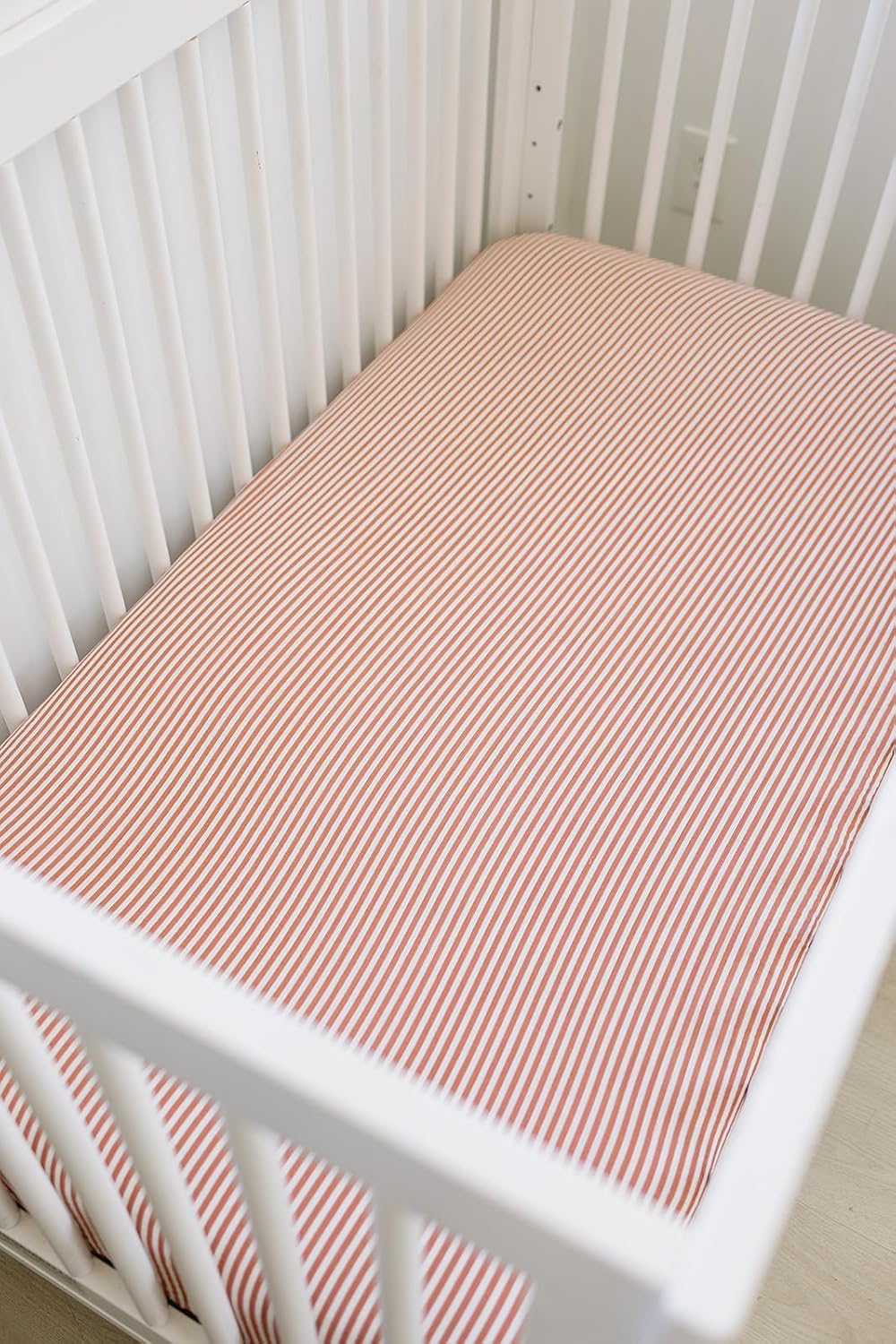 Pink Stripes Muslin Crib Sheet , Soft and Breathable Bed Sheets for Babies, Modern Neutral Bedding for Cribs, Standard Crib Mattress Fitted Sheet, Great for Boy or Girl Room