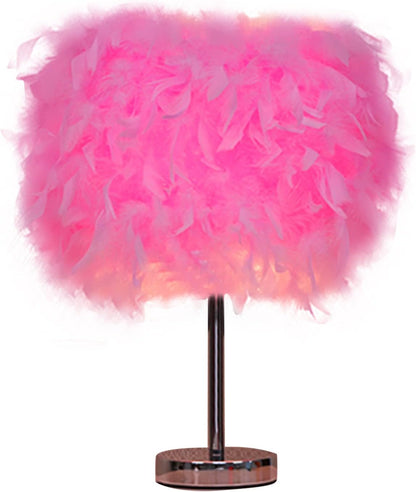 Feather Table Light, Home Decorative Bedside Desk Lamp Elegant Feather Lampshade LED Night Lamp, Soft Lighting Romantic Atmosphere Light for Living Room Wedding Room Bedroom(US Plug,Pink)