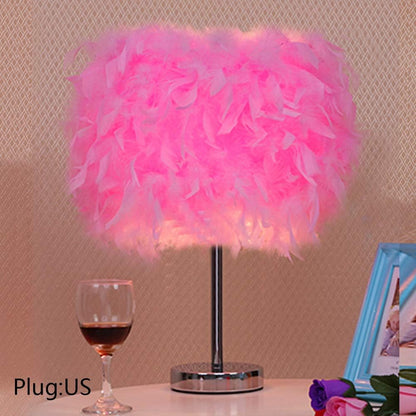 Feather Table Light, Home Decorative Bedside Desk Lamp Elegant Feather Lampshade LED Night Lamp, Soft Lighting Romantic Atmosphere Light for Living Room Wedding Room Bedroom(US Plug,Pink)