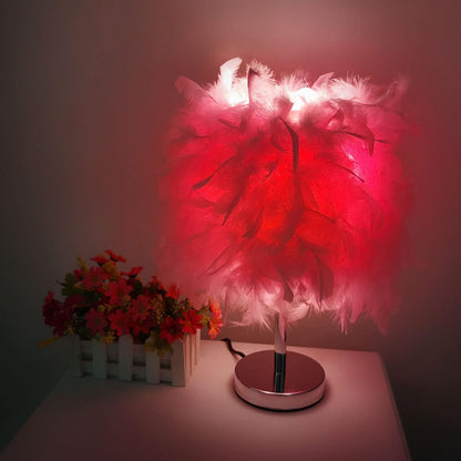 Feather Table Light, Home Decorative Bedside Desk Lamp Elegant Feather Lampshade LED Night Lamp, Soft Lighting Romantic Atmosphere Light for Living Room Wedding Room Bedroom(US Plug,Pink)
