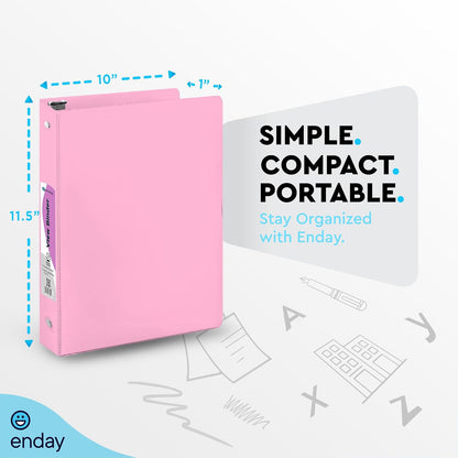 1 Inch Binders 3 Ring (Pastel Pink) 3 Ring Binder 1 inch, Clear View Cover for Letter Size 8.5 x 11'' Paper & 2 Inside Pockets, Ideal for School Supplies, Office, and Home.