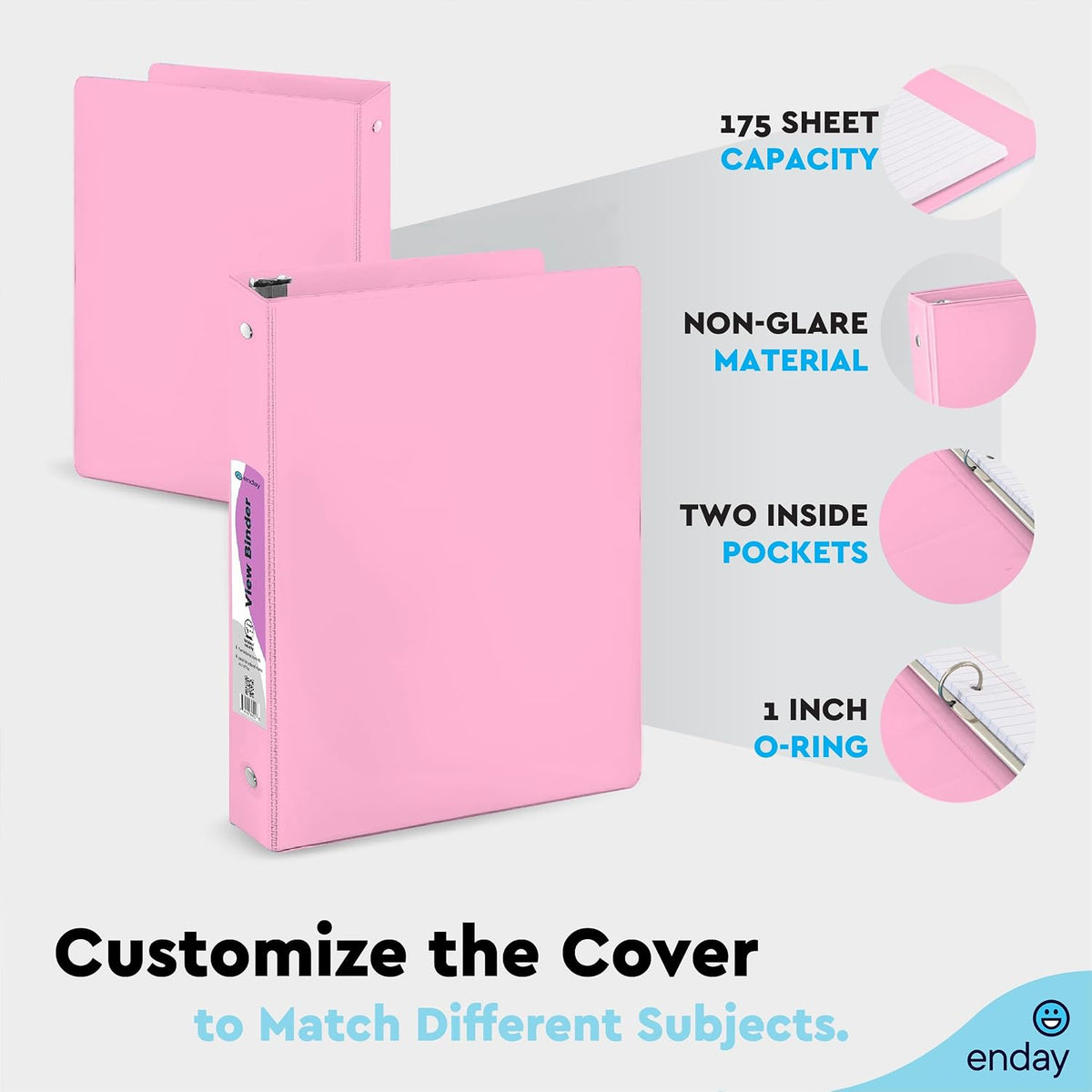 1 Inch Binders 3 Ring (Pastel Pink) 3 Ring Binder 1 inch, Clear View Cover for Letter Size 8.5 x 11'' Paper & 2 Inside Pockets, Ideal for School Supplies, Office, and Home.