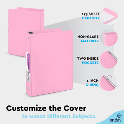 1 Inch Binders 3 Ring (Pastel Pink) 3 Ring Binder 1 inch, Clear View Cover for Letter Size 8.5 x 11'' Paper & 2 Inside Pockets, Ideal for School Supplies, Office, and Home.