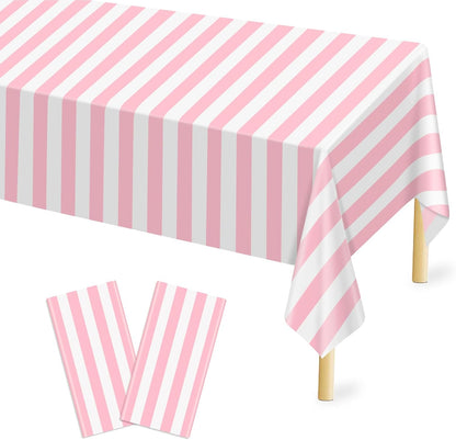 Pink and White Striped Tablecloth 2 Pack,54 x 108 Inch