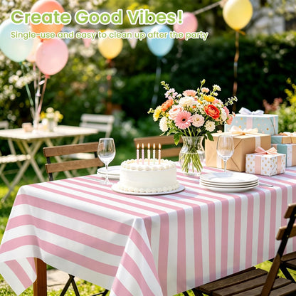 Pink and White Striped Tablecloth 2 Pack,54 x 108 Inch
