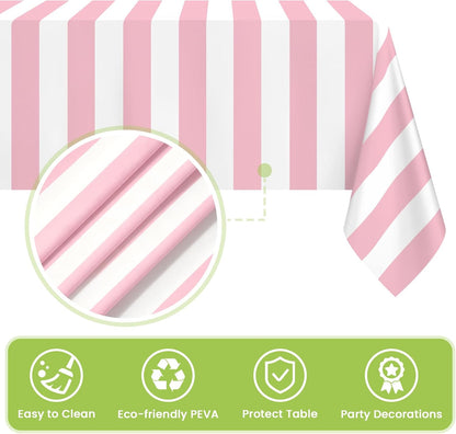Pink and White Striped Tablecloth 2 Pack,54 x 108 Inch