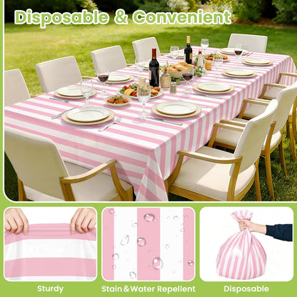 Pink and White Striped Tablecloth 2 Pack,54 x 108 Inch