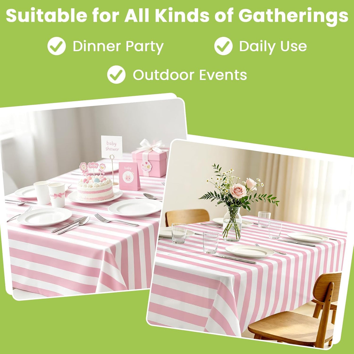 Pink and White Striped Tablecloth 2 Pack,54 x 108 Inch