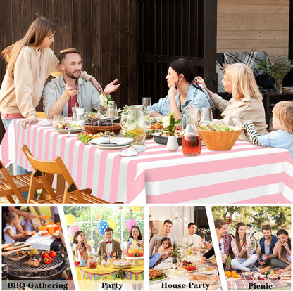 Pink and White Striped Tablecloth 2 Pack,54 x 108 Inch