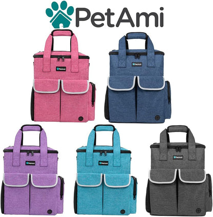 Dog Travel Bag Pet Supplies Accessories Organizer for Traveling, Camping, Weekend; Cat Pet Travel Bag Kit Includes 2 Food Storage Containers, 2 Collapsible Bowls, 1 Feeding Mat (Pink)