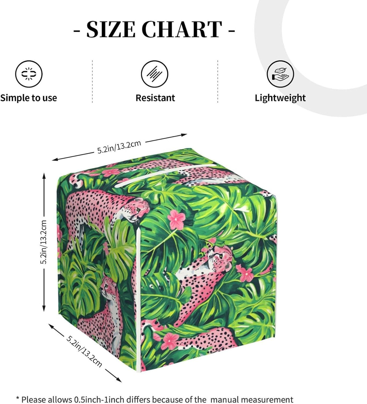 Tropical Plant Pink Leopard Print Tissue Box Cover Square Modern Decorative Tissue Box Holder, Cute Leather Box Cover Car Tissue Holder for Bathroom, Night Stands, Desk, Office Decor