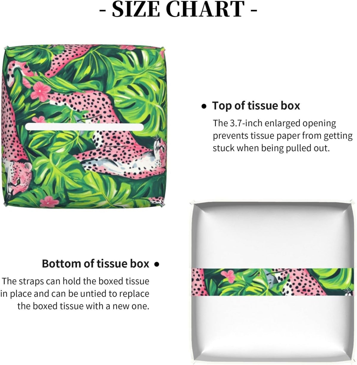 Tropical Plant Pink Leopard Print Tissue Box Cover Square Modern Decorative Tissue Box Holder, Cute Leather Box Cover Car Tissue Holder for Bathroom, Night Stands, Desk, Office Decor
