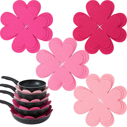 12 PCS Pot and Pan Protectors, Pink Four-Leaf Clover 3 Sizes Thicker Felt Pan Protector Pads, Pot Separators for Stacking, Anti-Slip Dividers to Protect Glass Ceramic Plates Cookware from Scratching