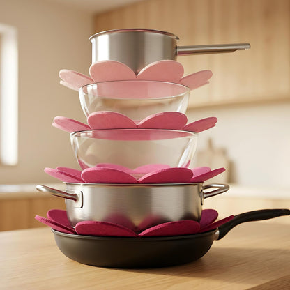 12 PCS Pot and Pan Protectors, Pink Four-Leaf Clover 3 Sizes Thicker Felt Pan Protector Pads, Pot Separators for Stacking, Anti-Slip Dividers to Protect Glass Ceramic Plates Cookware from Scratching