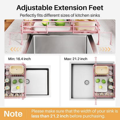 Expandable Dish Drying Rack for Kitchen Counter, Stainless Steel, Pink