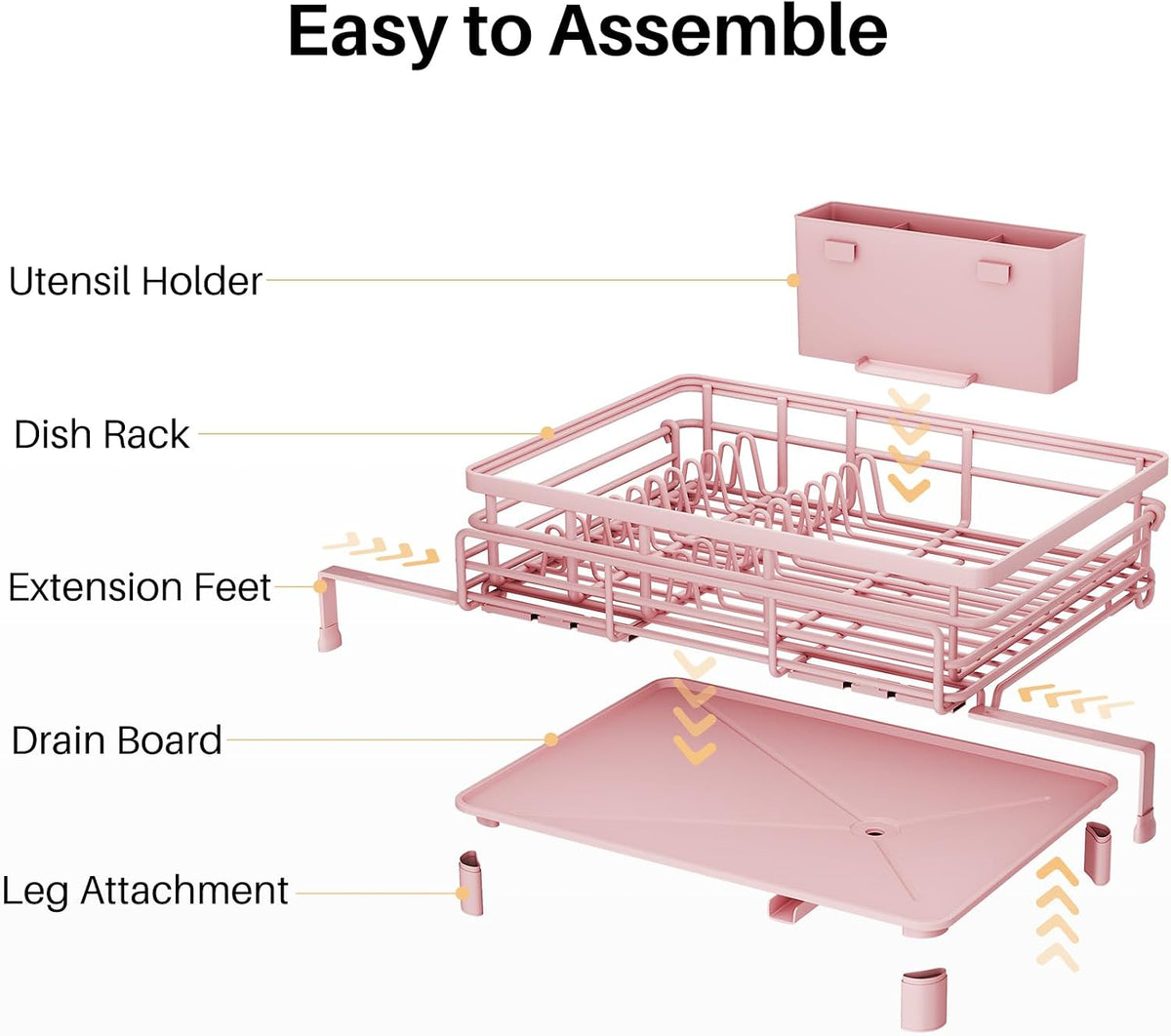 Expandable Dish Drying Rack for Kitchen Counter, Stainless Steel, Pink
