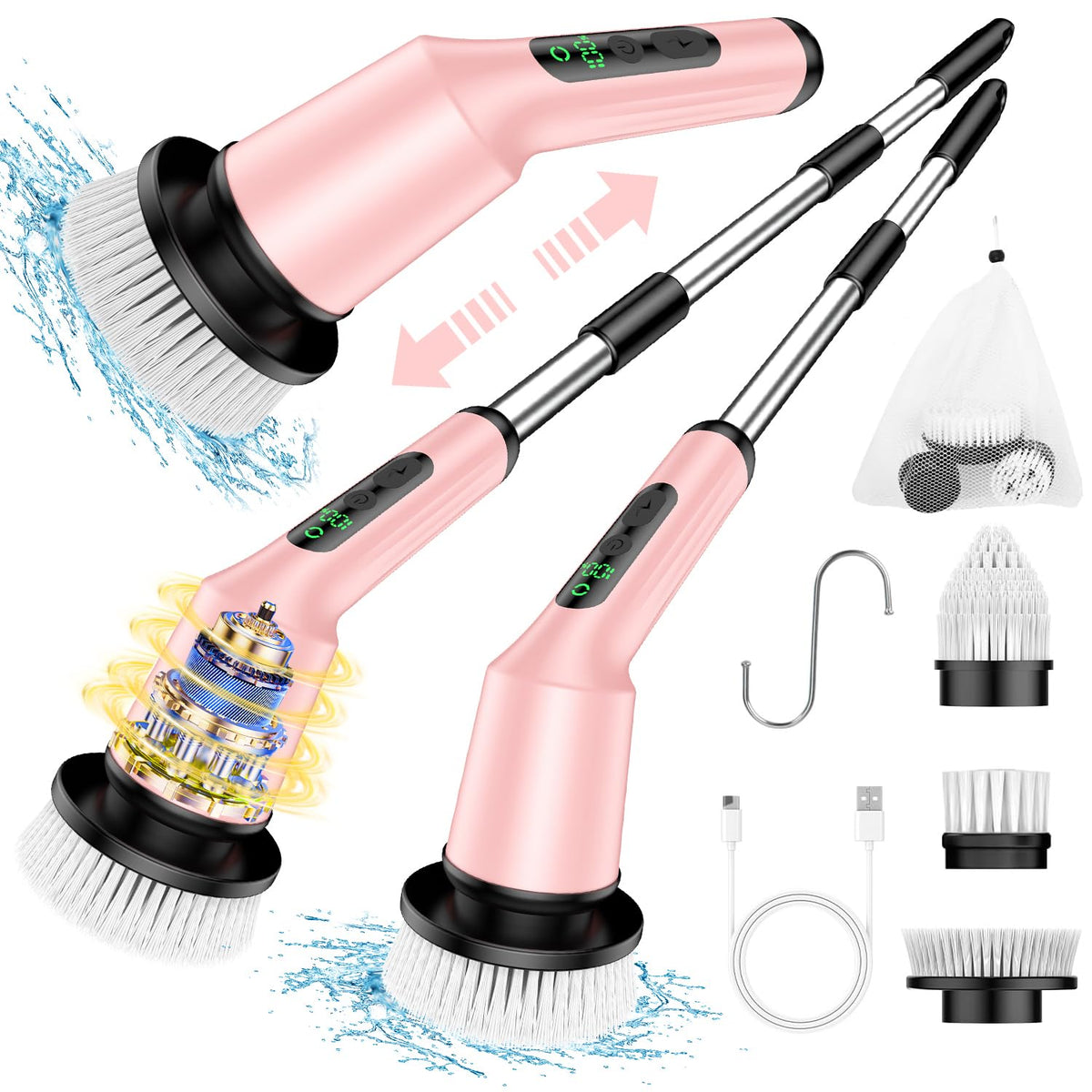 Electric Spin Scrubber for Bathroom, Shower Scrubber with Long Handle