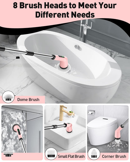 Electric Spin Scrubber for Bathroom, Shower Scrubber with Long Handle