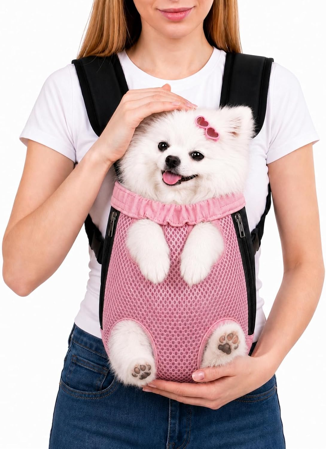 Dog Backpack Carrier/Cat Carrier, Adjustable Pet Front Carriers Travel Bag for Puppy Medium Dogs, Legs Out, Soft Ventilated Doggie Chest Carry Backpacks for Hiking/Camping, 10-16 lbs, Pink