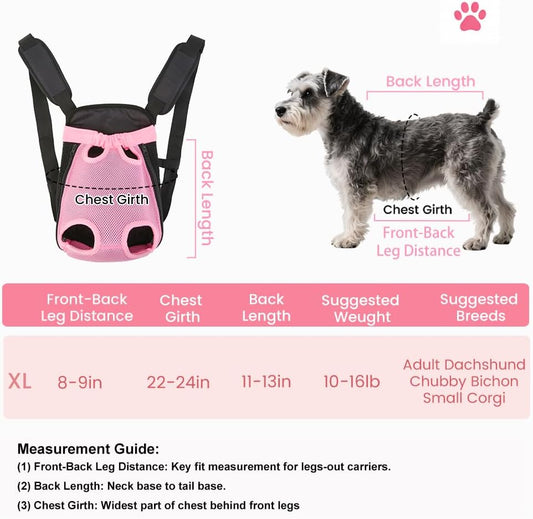 Dog Backpack Carrier/Cat Carrier, Adjustable Pet Front Carriers Travel Bag for Puppy Medium Dogs, Legs Out, Soft Ventilated Doggie Chest Carry Backpacks for Hiking/Camping, 10-16 lbs, Pink