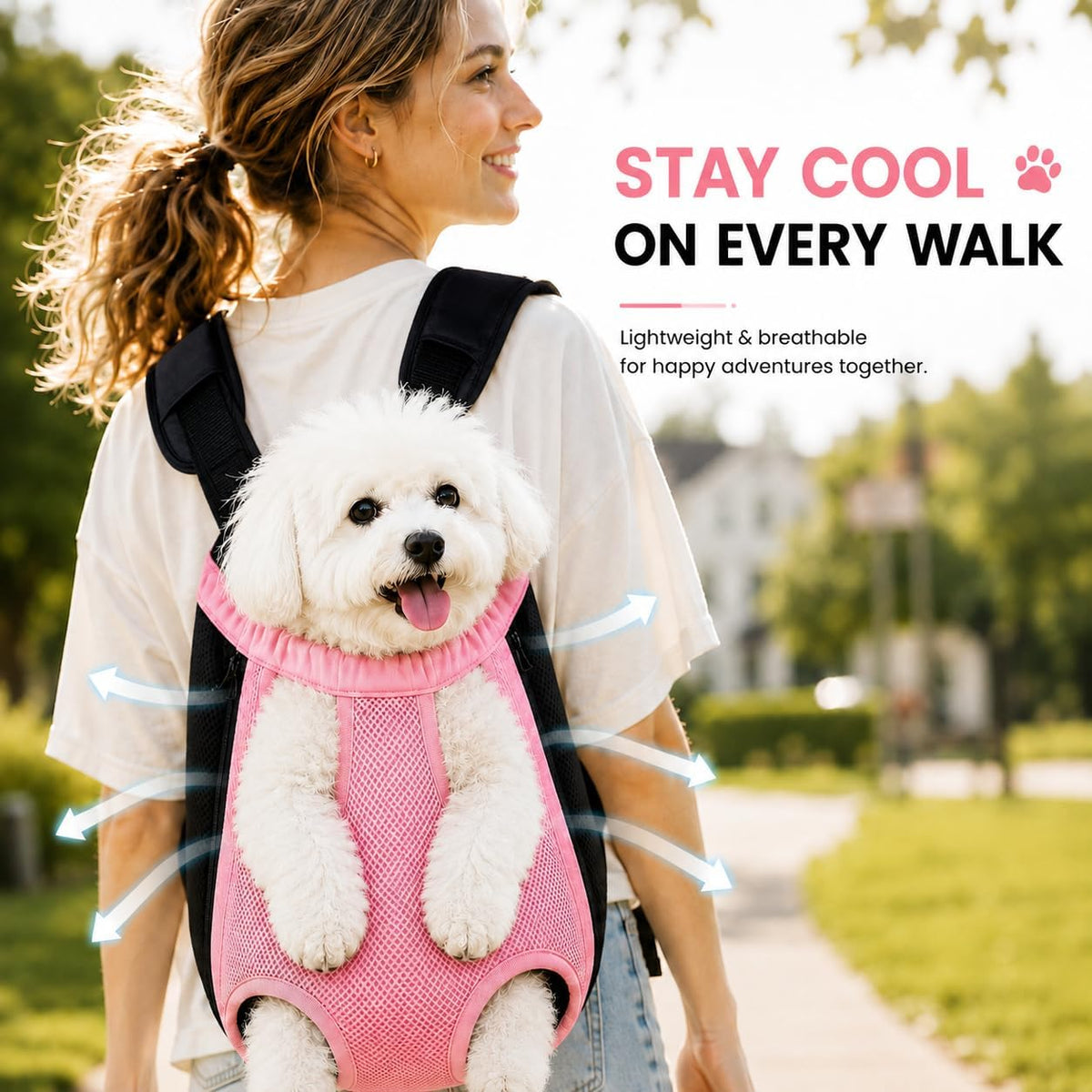 Dog Backpack Carrier/Cat Carrier, Adjustable Pet Front Carriers Travel Bag for Puppy Medium Dogs, Legs Out, Soft Ventilated Doggie Chest Carry Backpacks for Hiking/Camping, 10-16 lbs, Pink