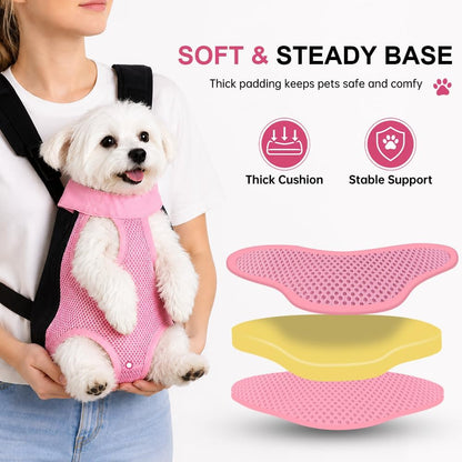 Dog Backpack Carrier/Cat Carrier, Adjustable Pet Front Carriers Travel Bag for Puppy Medium Dogs, Legs Out, Soft Ventilated Doggie Chest Carry Backpacks for Hiking/Camping, 10-16 lbs, Pink